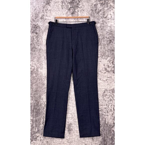 Reiss Dress Pants 33 x 31 Mens Blue Wool Pleated Slim Leg Trouser - Picture 1 of 8